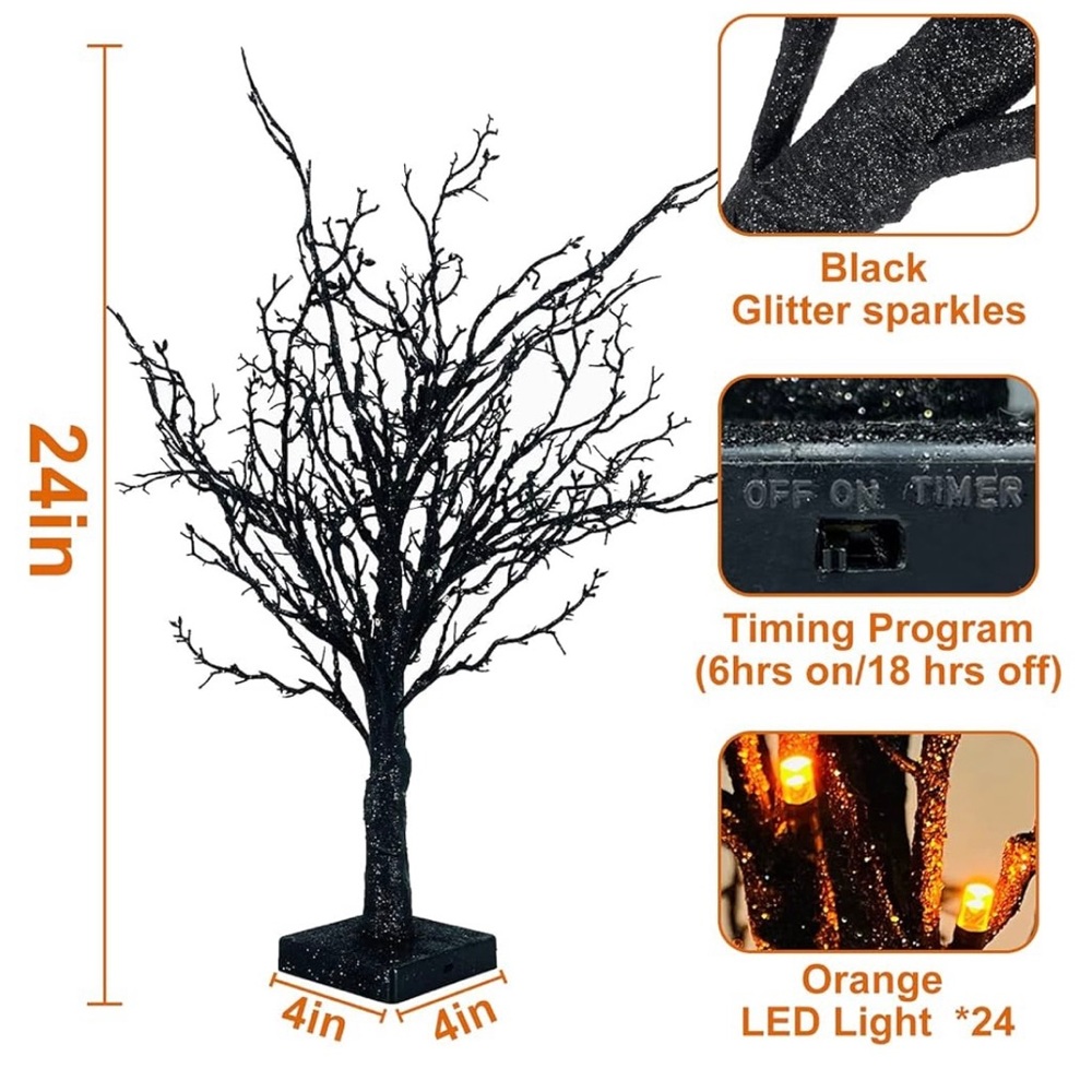 24 Inch Prelit Halloween Tree Decor with Timer - Picture 3 of 9